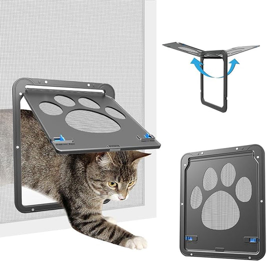 Cat Door for Screen Door with Magnetic Auto-Close, Dual Lockable Tabs Doggy by BillionChains