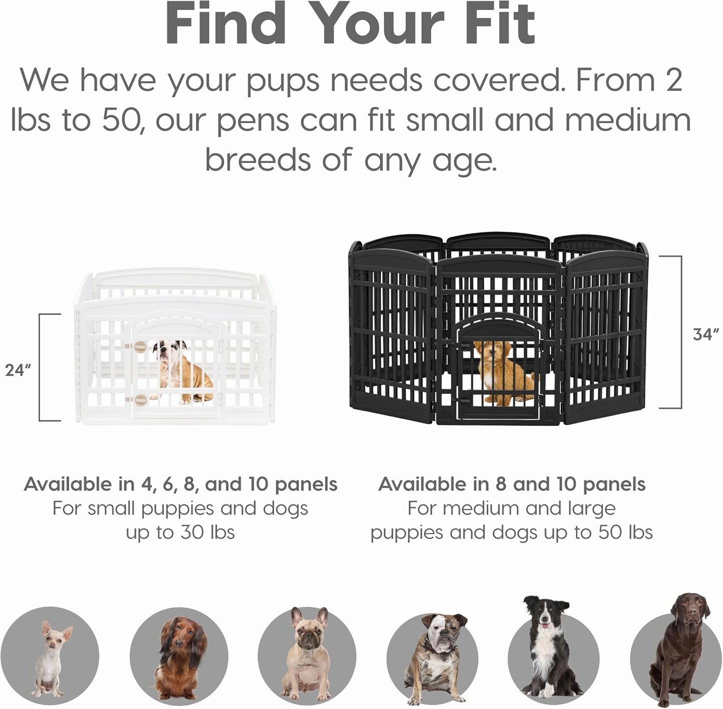 IRIS USA 34" 8-Panel Dog Playpen, 63 x 63 x 35, Puppy Fence, Puppy Playpen, Dog Play Pen Indoors, Pet Fence, Puppies/Small Dogs, Black