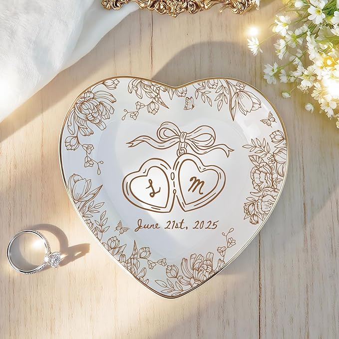 LOVELYPOD Personalized Floral Engagement Trinket Tray, Custom Couple Name - Image 4