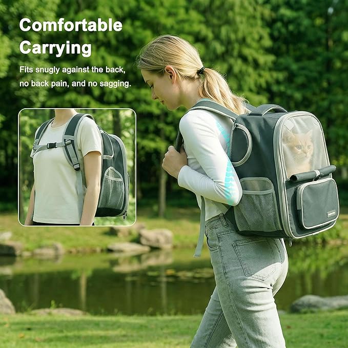 Cat Backpack Carrier Expandable, Breathable Mesh & Lockable Zippers & Shaded - Image 7