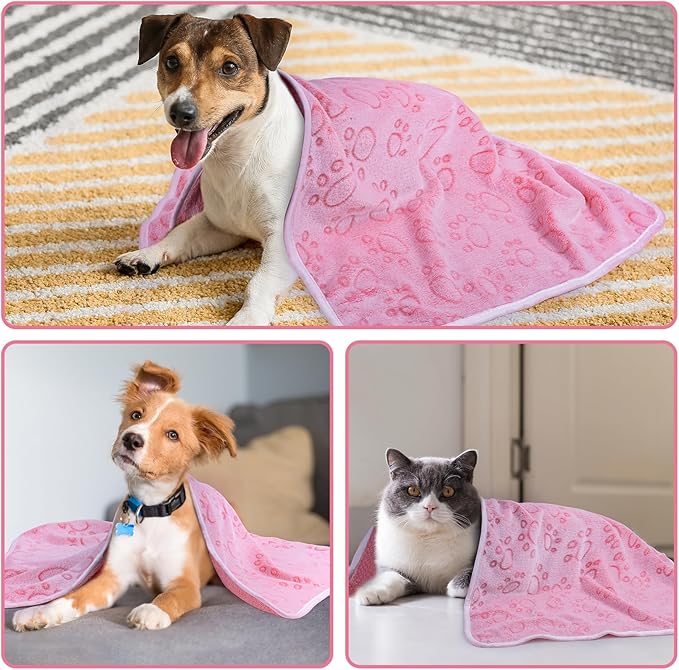 Dono 1 Pack 3 Dog Blankets for Small Dogs, Soft Fluffy Paw Print Pattern Fleece - Image 7