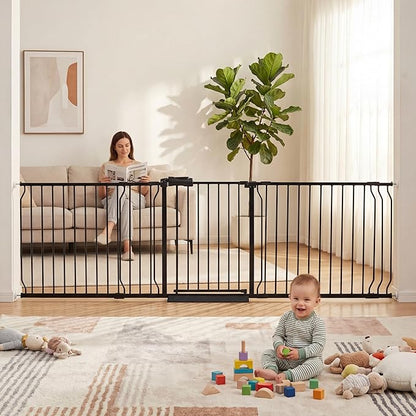 Extra Wide Baby Dog Gates for Doorways Tension Indoor Safety Gates Black Metal by COSENDBABYGATE