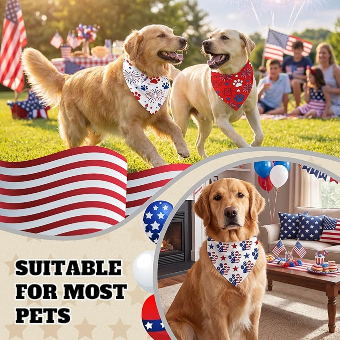 50 Pcs Patriotic Paw Print Dog Bandanas Bulk 4th of July Bandanas - Image 2