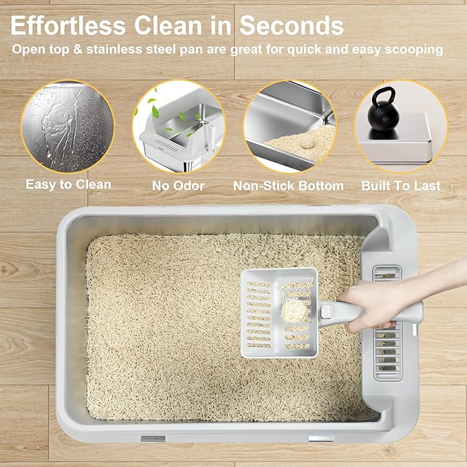 TENTIZON 2 Pack Stainless Steel Cat Litter Box, XL Large Metal Kitty Litterbox - Image 2