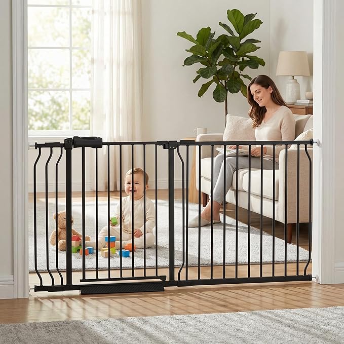 Extra Wide Baby Gate Tension Indoor Safety Gates Black Metal Large Pressure by COSENDBABYGATE