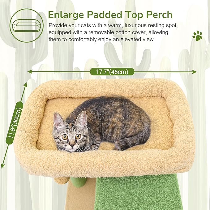 Globlazer Large Cactus Cat Tree Tower, 70in Tall Heavy Duty Green Cat Tree - Image 2