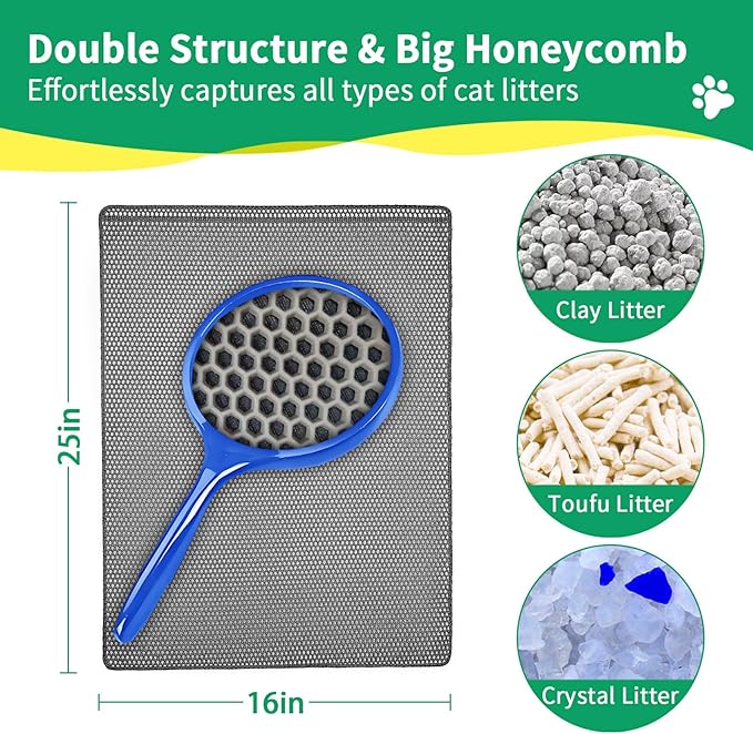 GRELY Cat Litter Mat, 25x16 Inches Litter Box Mat, 2 Layer Litter Trapping Mat - Image 2