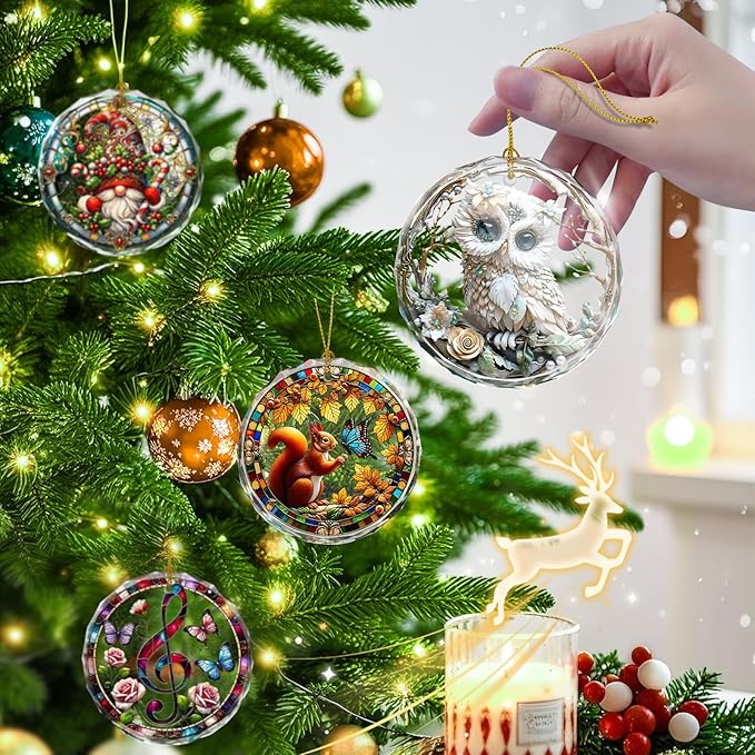 Owl Christmas Ornaments, Stained Glass Ornaments and Christmas Tree Decorations - Image 4