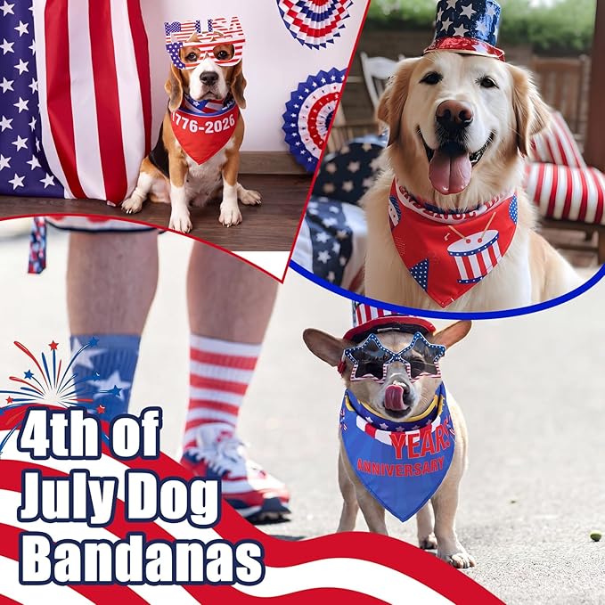 Huhumy 50 Pcs 4th of July Dog Bandanas 250th Anniversary Pet Bandanas Bulk - Image 6