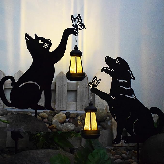 Cat and Dog Metal Decorative Garden Stakes, Silhouette Stakes Animal, Yard Art by PARASKORS