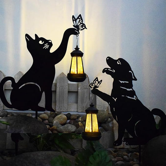 Cat and Dog Metal Decorative Garden Stakes, Silhouette Stakes Animal, Yard Art by PARASKORS