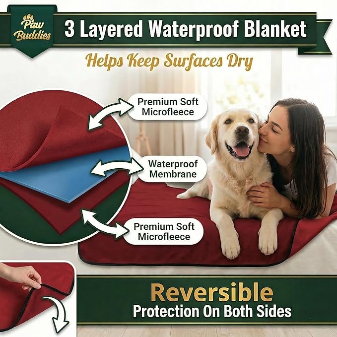 Paw Buddies Premium Waterproof Blanket 80"x90" Velvet-Feel Reversible Throw – - Image 2