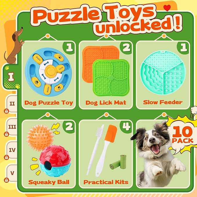 Forfon 10 Pack Complete Dog Puzzle Toys Set-Dog Lick Mat & Feeding Bowl - Image 2