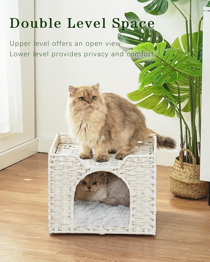 SETVSON Cat Beds Indoor Kitten House, Handwoven Rattan Cat Cave Pet Cube - Image 2