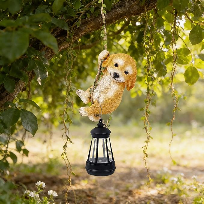 Solar Hanging Dog Statue, Outdoor Resin Golden Retriever Dog Figurine - Image 6