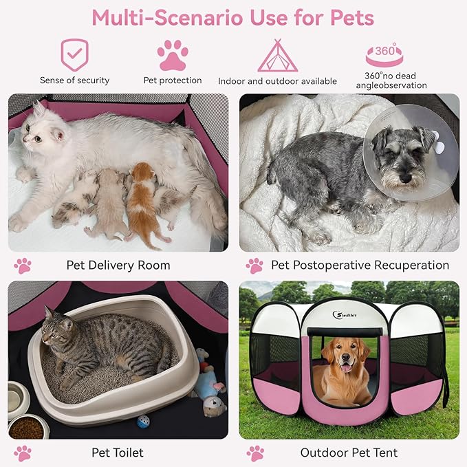 Siedihit Pink Puppy Playpen for Large Dog Cat, Dog Tent Crates Cage - Image 4