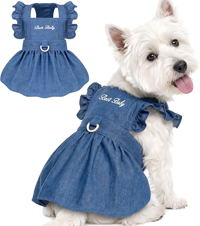 Denim Cat Dog Dress Clothes for Small Dogs by BAOBICUTE