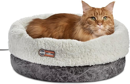 K&H Pet Products Heated Cat Bed Indoor, Thermo-Snuggle Cup Bomber Soft Heated by KHPetProducts
