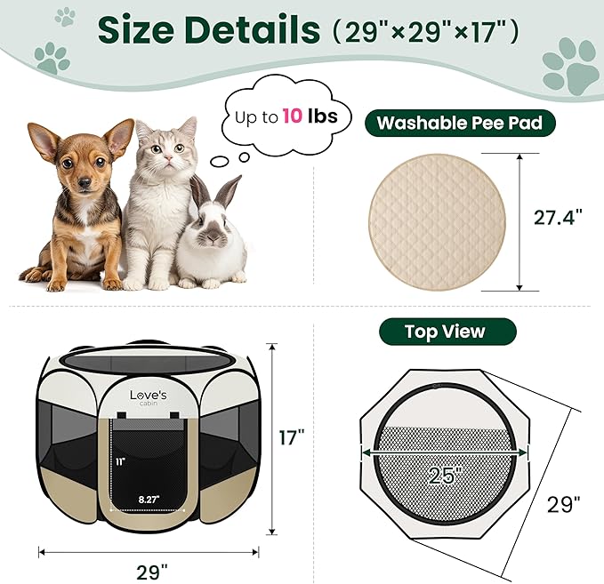 Love's cabin Dog Playpen with Washable Pee Pad, Puppy Pet Cat Playpen Small - Image 3
