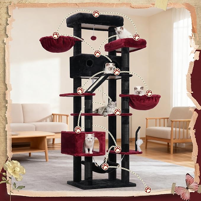 Gitelsnour Gothic Cat Tree for Large Cats, 78.7" Tall Cat Tower for Indoor Cats - Image 6