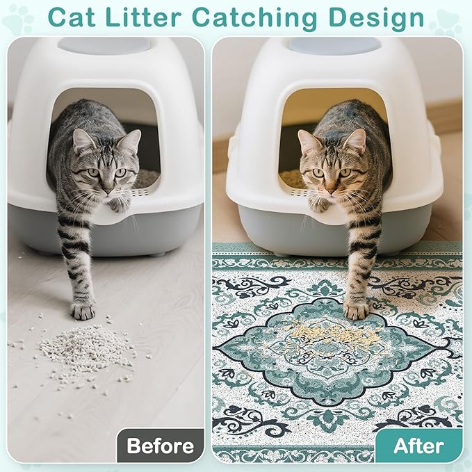 Unicorn Catcher Cat Litter Mat 40" x 30" Non-Slip Litter Box Mat Washable - Image 2