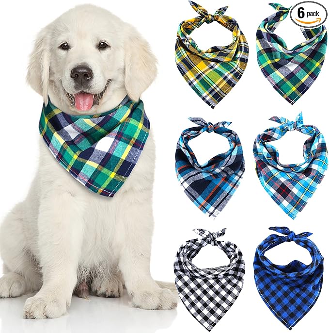 Honoson 6 Pieces Triangle Dog Bandana Dog Scarf Plaid Printing Adjustable Bibs by Honoson