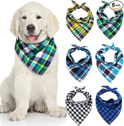 Honoson 6 Pieces Triangle Dog Bandana Dog Scarf Plaid Printing Adjustable Bibs by Honoson
