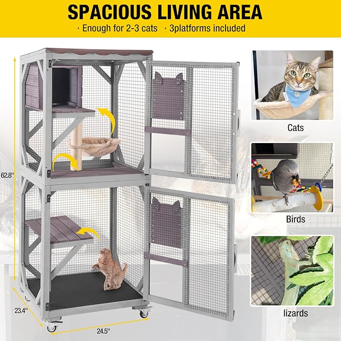 Cat House Outdoor Catio for Catis Mobile Enclosures on Wheels Large Cat Cage - Image 4