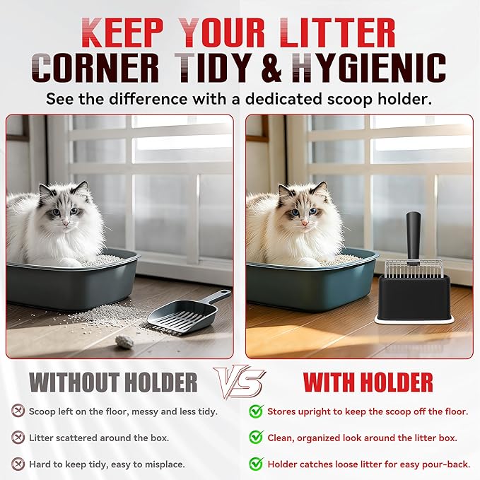 Metal Cat Litter Scoop with Holder, Heavy Duty Deep Sifter with Dual-Hole - Image 6