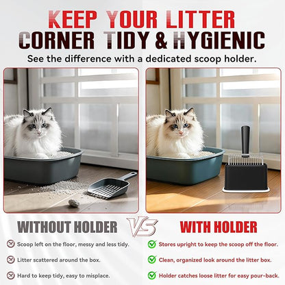 Metal Cat Litter Scoop with Holder, Heavy Duty Deep Sifter with Dual-Hole - Image 6