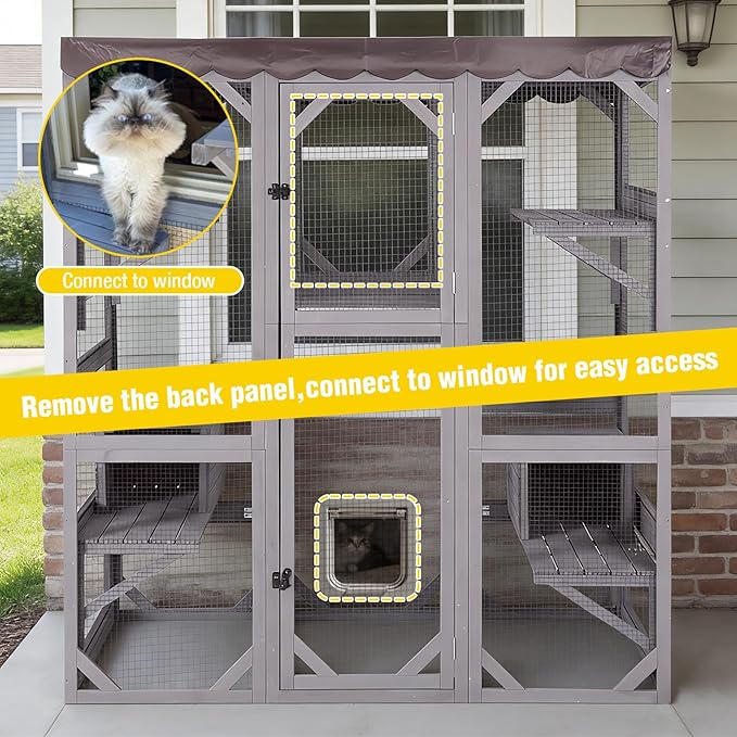 70.1’’ Large Wooden Catio Outdoor Cat Enclosure, Hammock and Scratching Post - Image 4