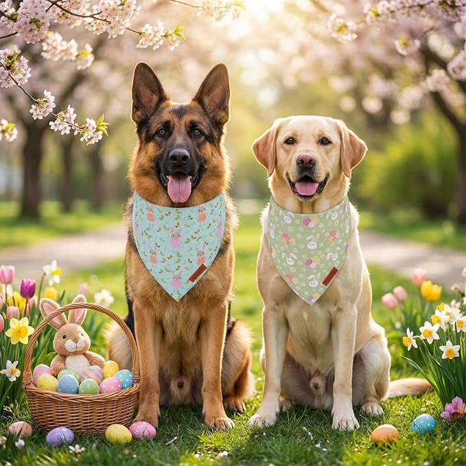 PTDECOR Easter Dog Bandana, Rabbit Floewr Dog Scarf, Premium Durable Fabric - Image 3