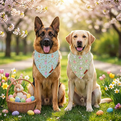PTDECOR Easter Dog Bandana, Rabbit Floewr Dog Scarf, Premium Durable Fabric - Image 3