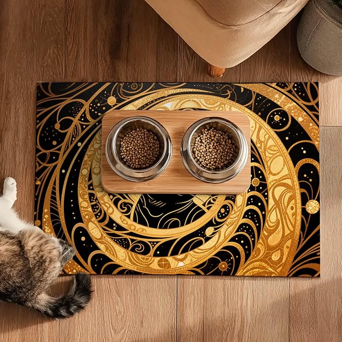 HOMETITUTE Cat Feedings Mats 20x12 inch Golden Cat Print Pet Bowl Placemat Non - Image 5