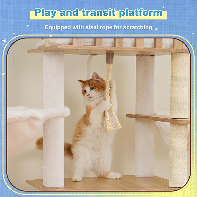 Hey-brother Wooden Cat Tree, 69.7 inch Cats Furniture Tower - Image 4