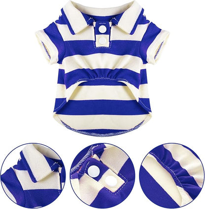 Dog Shirt Polo Shirt Striped Collar Puppy Clothes Summer Button Up Pet Clothes - Image 3