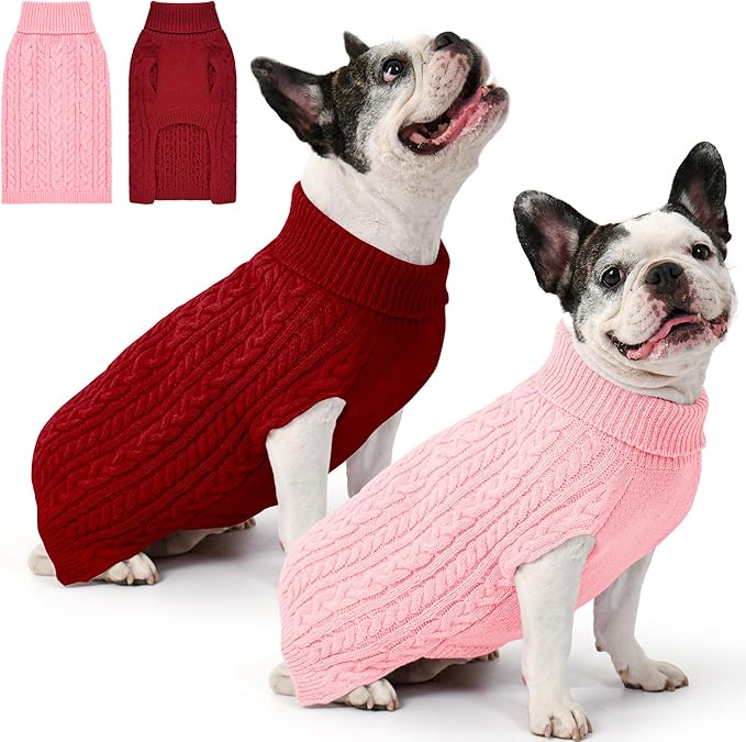2 Pack Dog Sweaters for Medium Dogs Winter Turtleneck Pullover Cable Knit by Unknown