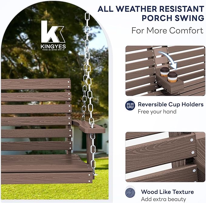 KINGYES Outdoor Hanging Porch Swing, Waterproof Swing - Image 3