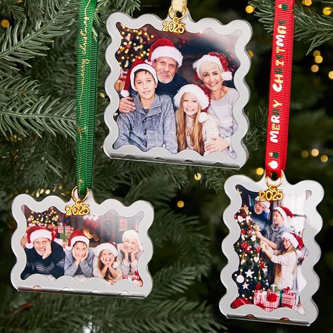 UNIQOOO 6Pcs Silver Wave Christmas Acrylic Picture Frame Ornaments, 3 Sizes - Image 9