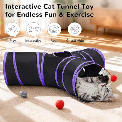 Tempcore Cat Tunnel for Indoor Cats, 3-Way Collapsible Play Tunnel - Image 3