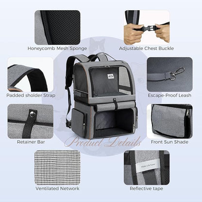 Double Cat Backpack Carrier for 2 Cats, Double-Compartment Pet Carrier Backpack - Image 7