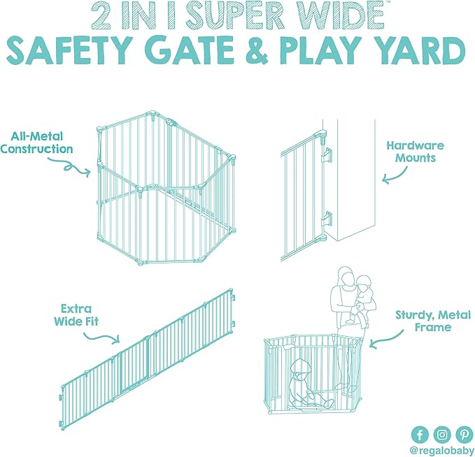 Regalo Safety 56"-130" Super Wide Baby Gate & Play Yard, 2-in-1 Adjustable - Image 6