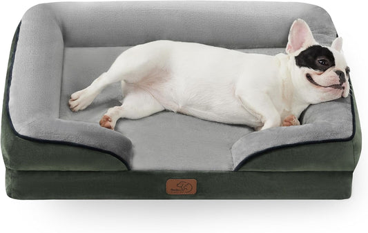 Bedsure Orthopedic Dog Bed for Medium Dogs - Waterproof Dog Sofa Beds Medium, Supportive Foam Pet Couch Bed with Removable Washable Cover, Waterproof Lining and Nonskid Bottom, Dark Green