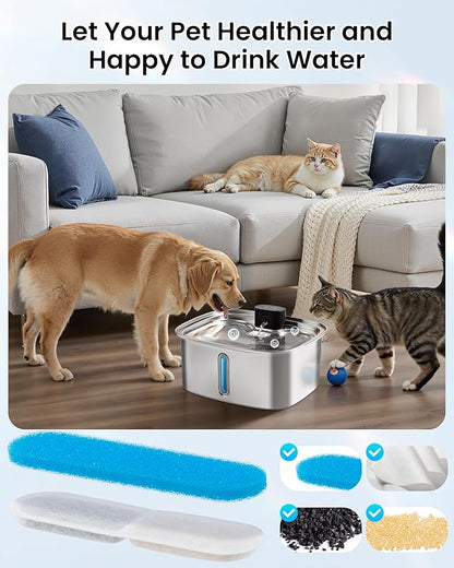10L Pet Water Fountain Filters, Stainless Steel Dog Cat Dispenser - Image 3