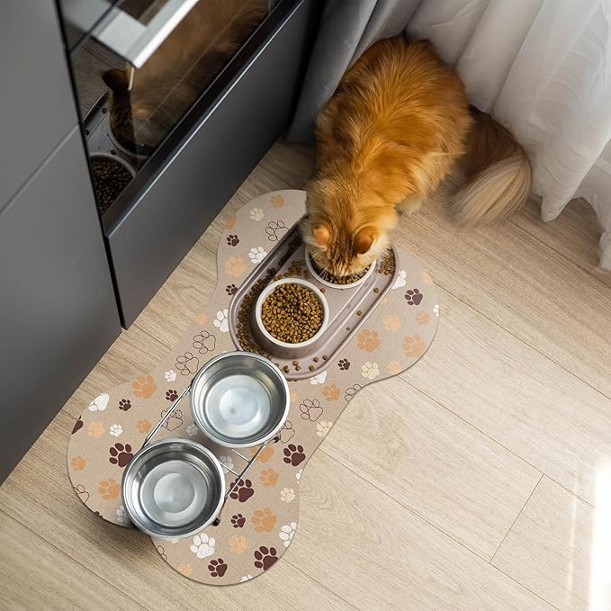 Pet Dog Cat Food Mat, Absorbent Bone Shaped Dog Bowl Mats - Image 8