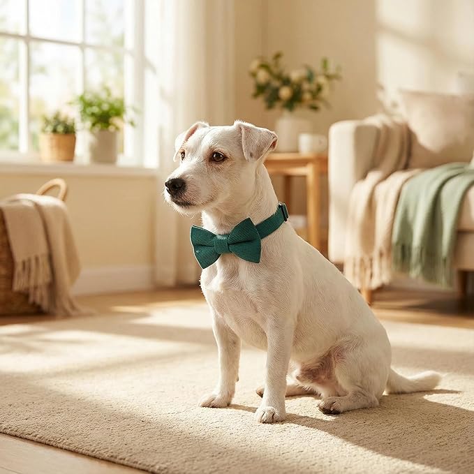 THAIN Dog Collar with Bow Tie Corduroy, Breathable&Adjustable Quick Release - Image 5