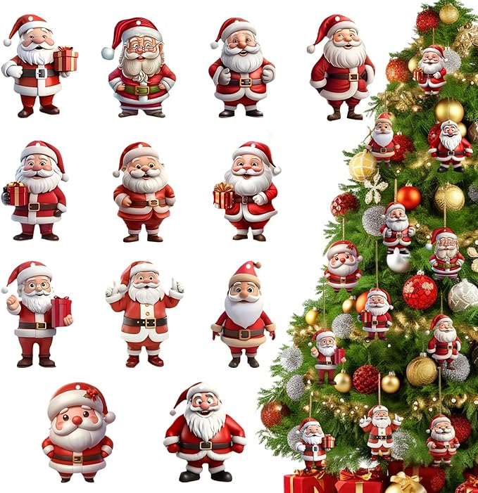 12 Pcs Christmas Tree Ornaments Funny Cartoon Santa Claus Designs Xmas Tree by NSSHEL