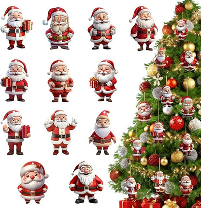 12 Pcs Christmas Tree Ornaments Funny Cartoon Santa Claus Designs Xmas Tree by NSSHEL