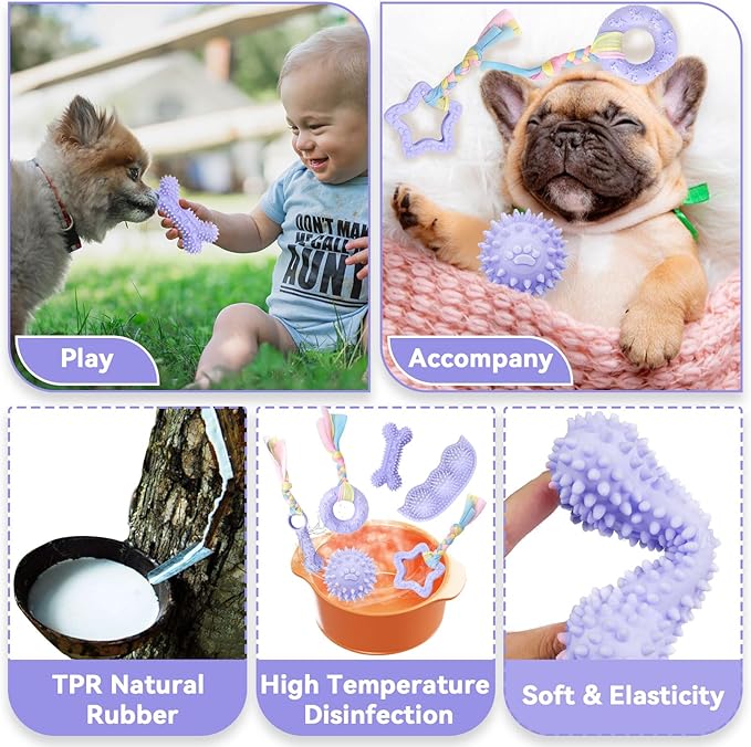 Petcare 6 Pack Puppy Teething Toys, Cute Purple Small Dog Chew Toys - Image 4