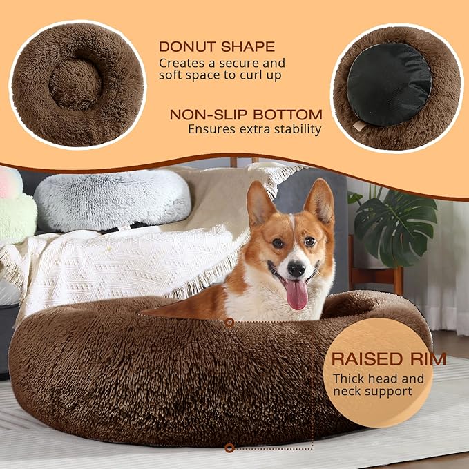 JOLLYVOGUE Dog Beds Large Sized Dog, Calming Anti-Anxiety Dog Bed, Fluffy Donut - Image 5